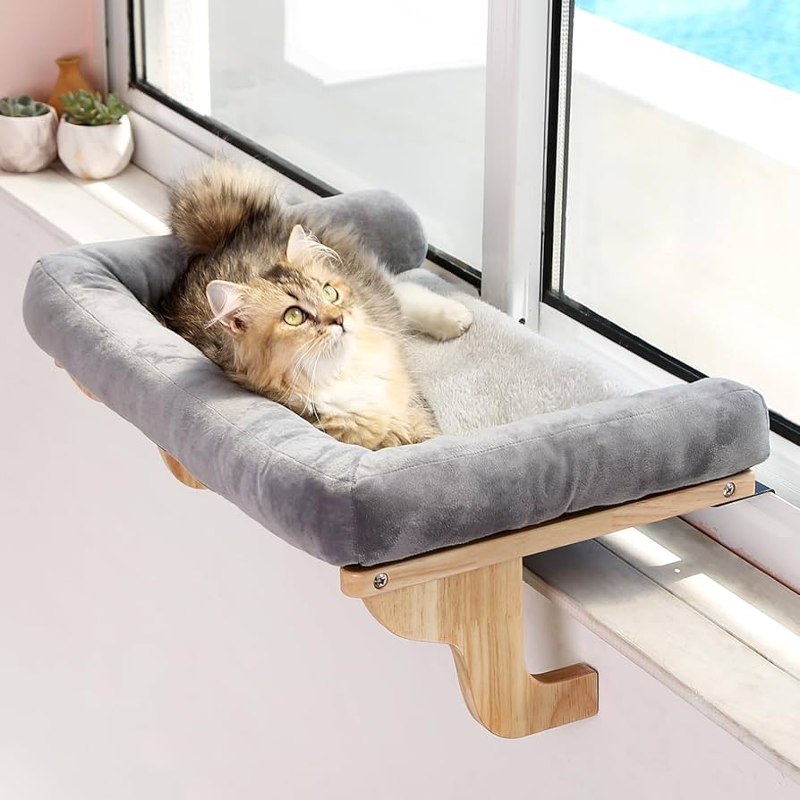 ♦️キャットウィンドウパーチ 木製キャットハンモック 窓用 屋内猫用 ネコ ねこ Amazon | 屋内猫用キャットウィンドウパーチ キャットウィンドウ